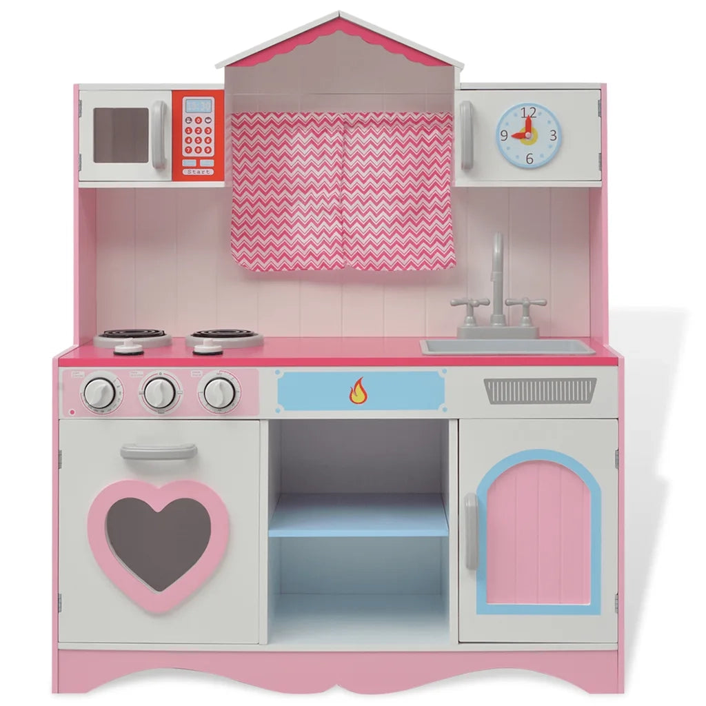 Cucina Giocattolo in Legno 82x30x100 cm Rosa e Bianca CFW9307807