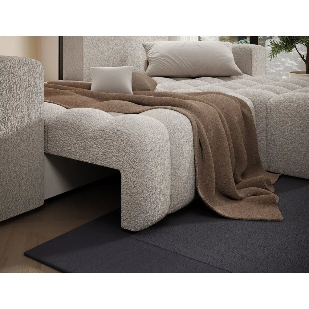 Divano angolare convertibile DORY beige chiaro 250 cm con contenitore angolo destro