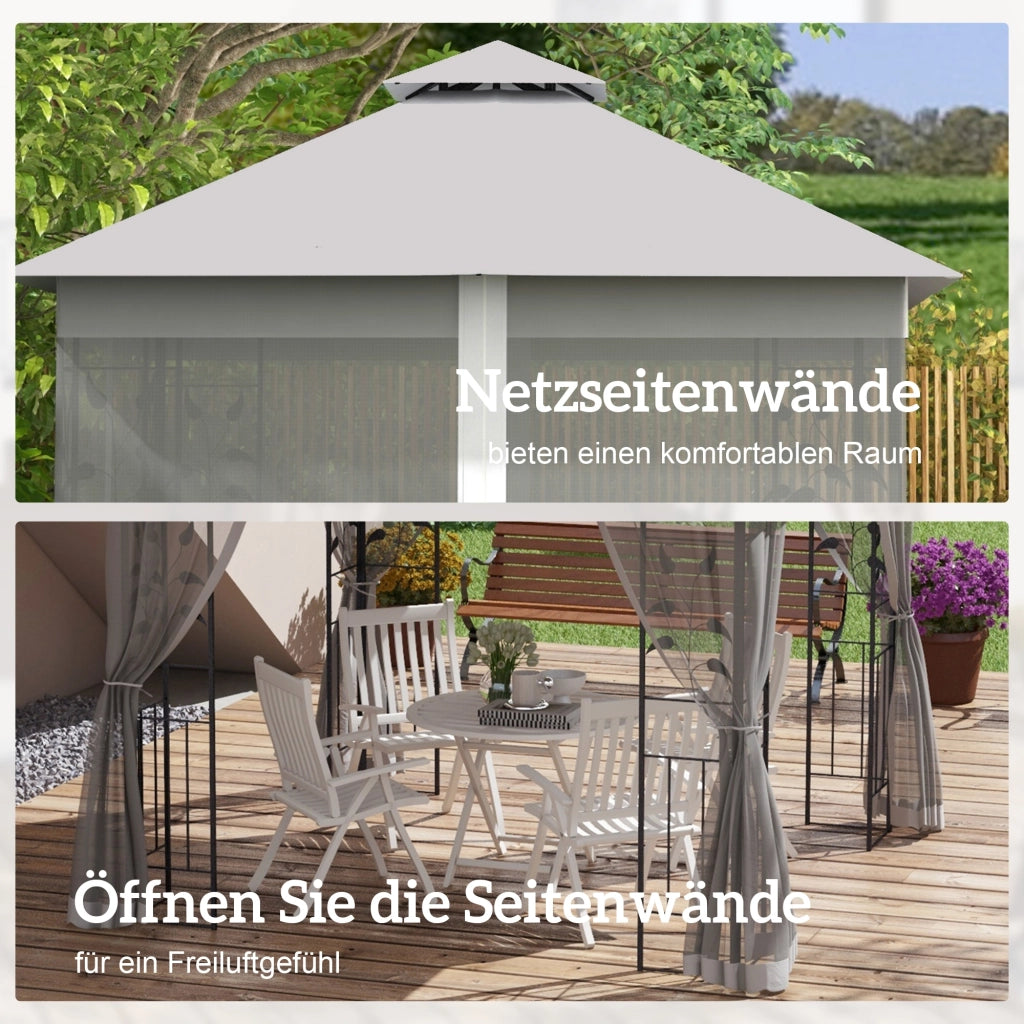 Gazebo Giardino 3x3m Doppio Tetto ¨C Xylo ¨C Impermeabile con Zanzariera Grigio Chiaro