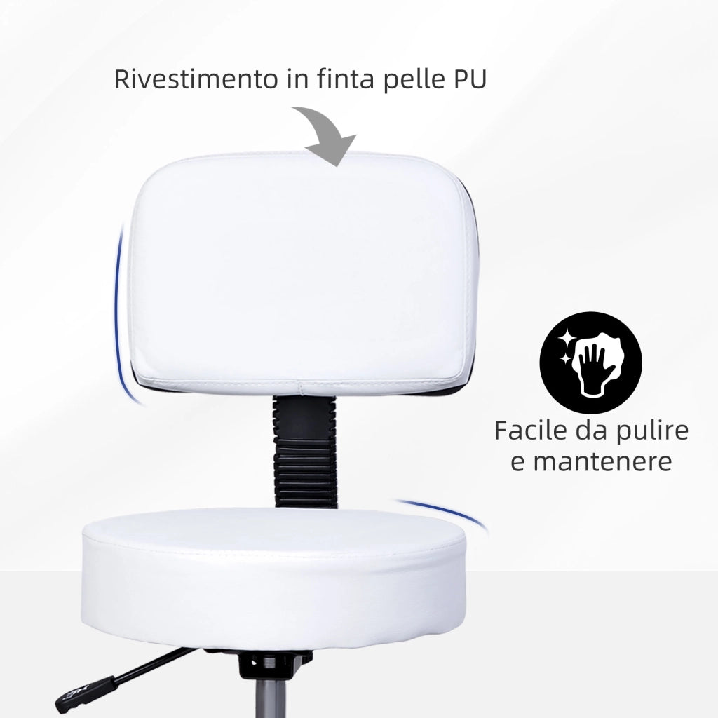 Sgabello Girevole con Schienale ¨C zephmum ¨C Pelle PU Bianca, Altezza Regolabile