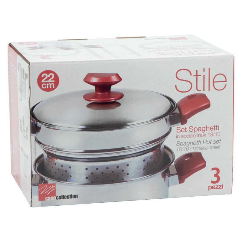 Set di 4 confezioni 3 Pezzi "spaghetti" Stile Ø 22 Cm Acciaio