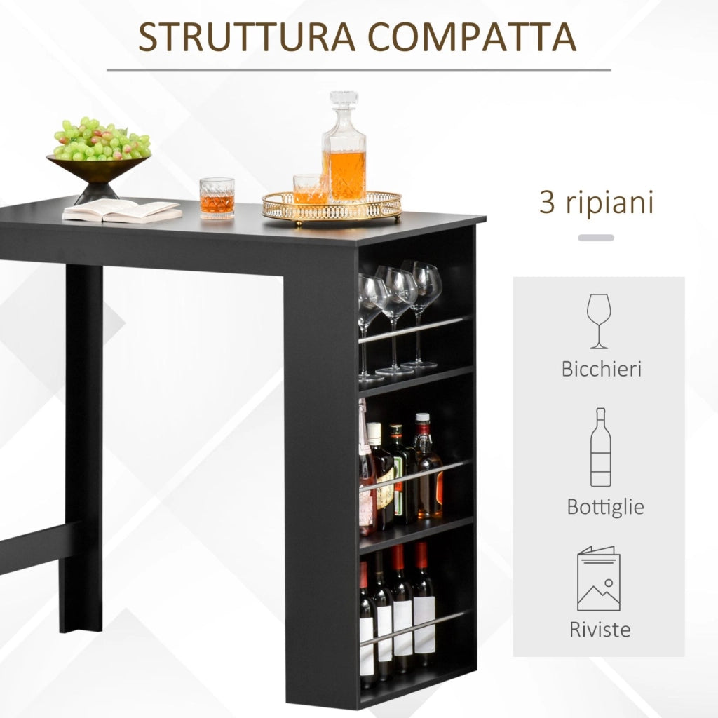 EasyComfort Bancone da Cucina Tavolo Alto con 3 Mensole in Legno, Tavolo da Bar Cucina Arredamento Moderno Casa e Bar, 112x57x106cm, Nero