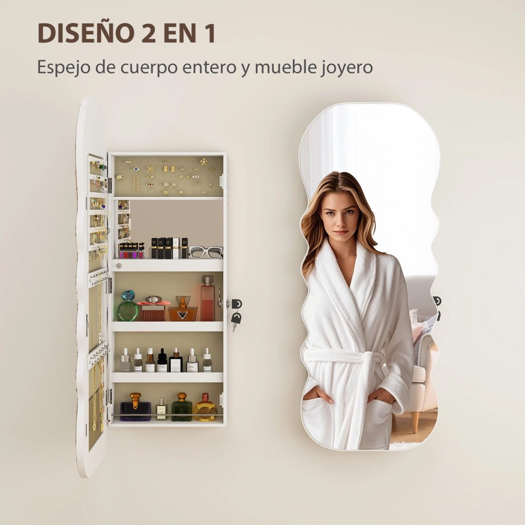 Specchio Portagioie con Luce LED da Parete o Porta ¨C Xylo ¨C Bianco con Serratura