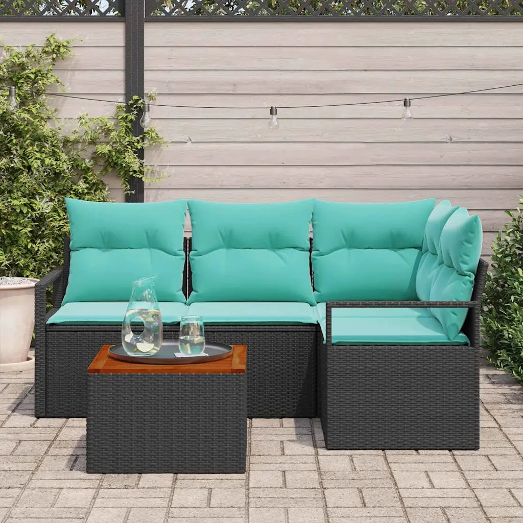 Set Divano da Giardino con cuscino 5 pcs Nero polyrattan