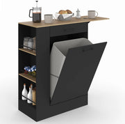 Credenza da cucina compatta TIBO 90 cm con cestino, ripiano ribaltabile, 1 cassetto e 3 ripiani laterali in legno e nero