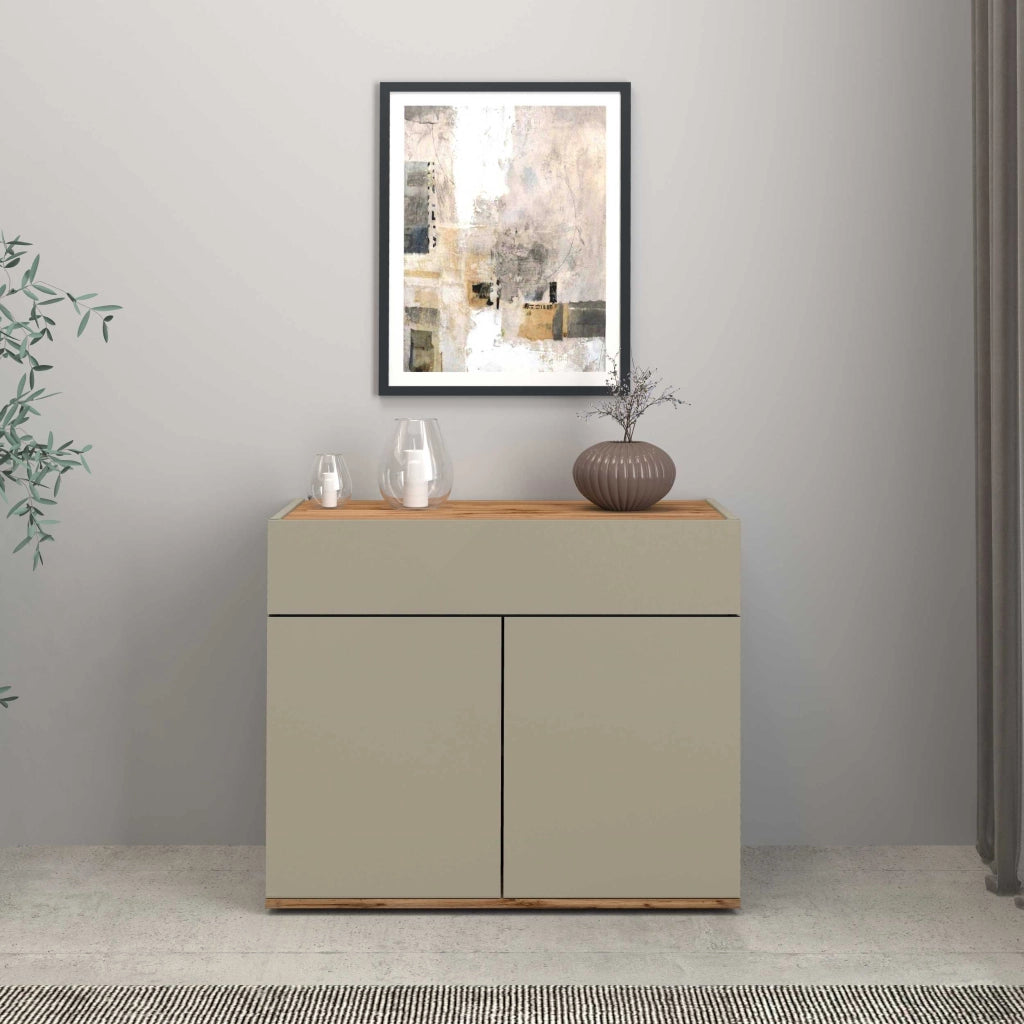 WHOUS Credenza Garda 2 ante e 1 cassetto tortora opaco e rovere 80,9x35x70 cm