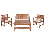 Set di divani da giardino in legno di acacia chiaro Cuscini bianchi Divano a 4 posti 2 poltrone con tavolo Set da conversazione per esterni