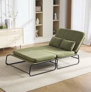 Divano letto a 2 posti convertibile in chenille verde oliva con struttura in metallo; 104x85x92 cm