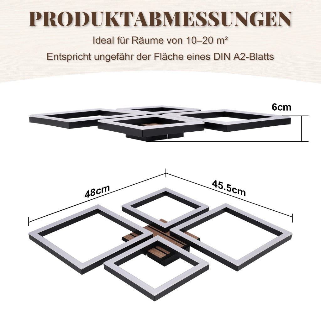 ZMH Plafoniera LED nera 32W design moderno luce bianca calda 3000K forma quadrata per camera da letto soggiorno