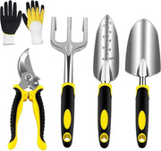 Set di giardino in acciaio inossidabile con sega da giardino - trasplantatore a mano con tamburo - badile - guanti da giardiniere (750 5 pezzi)