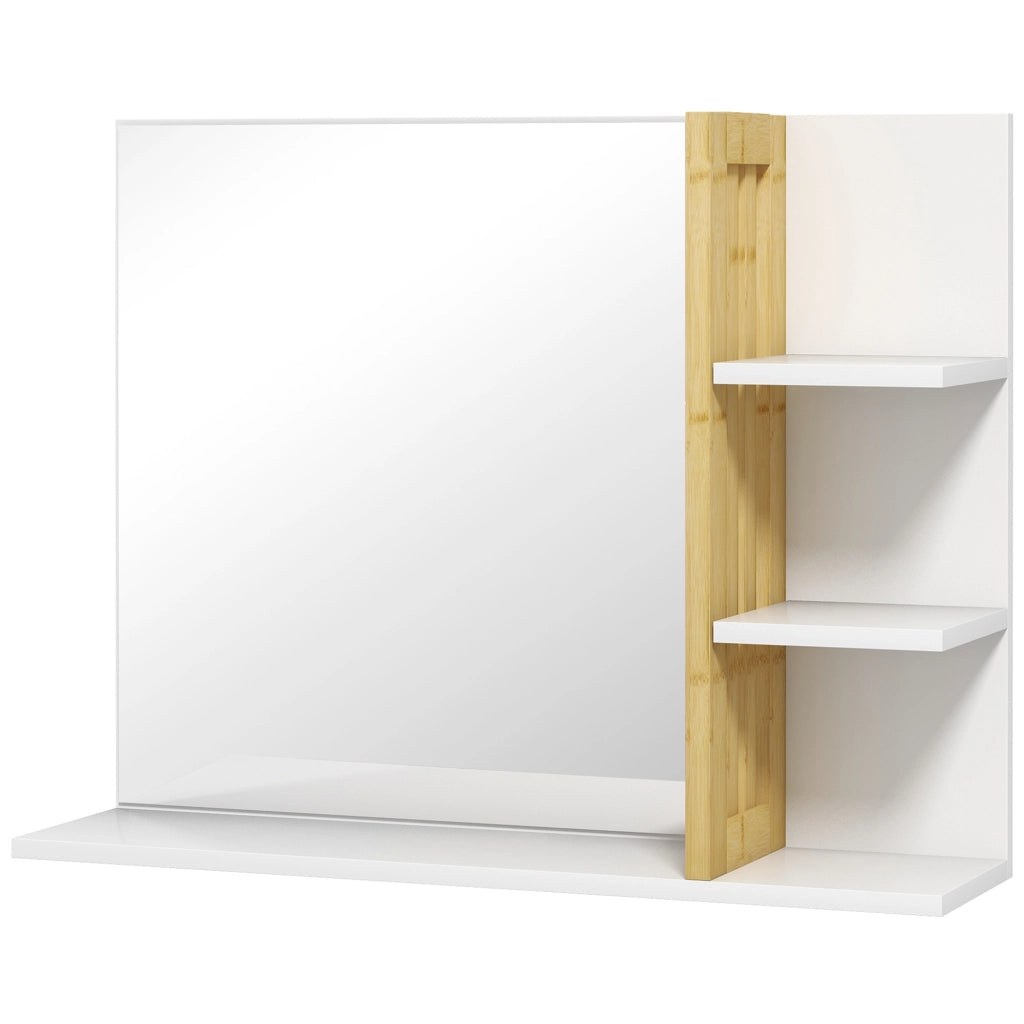 Specchio da Bagno con Ripiani Laterali e Inferiore in Bamb¨´ ¨C Zephmum ¨C Bianco 45x15x58.5 cm