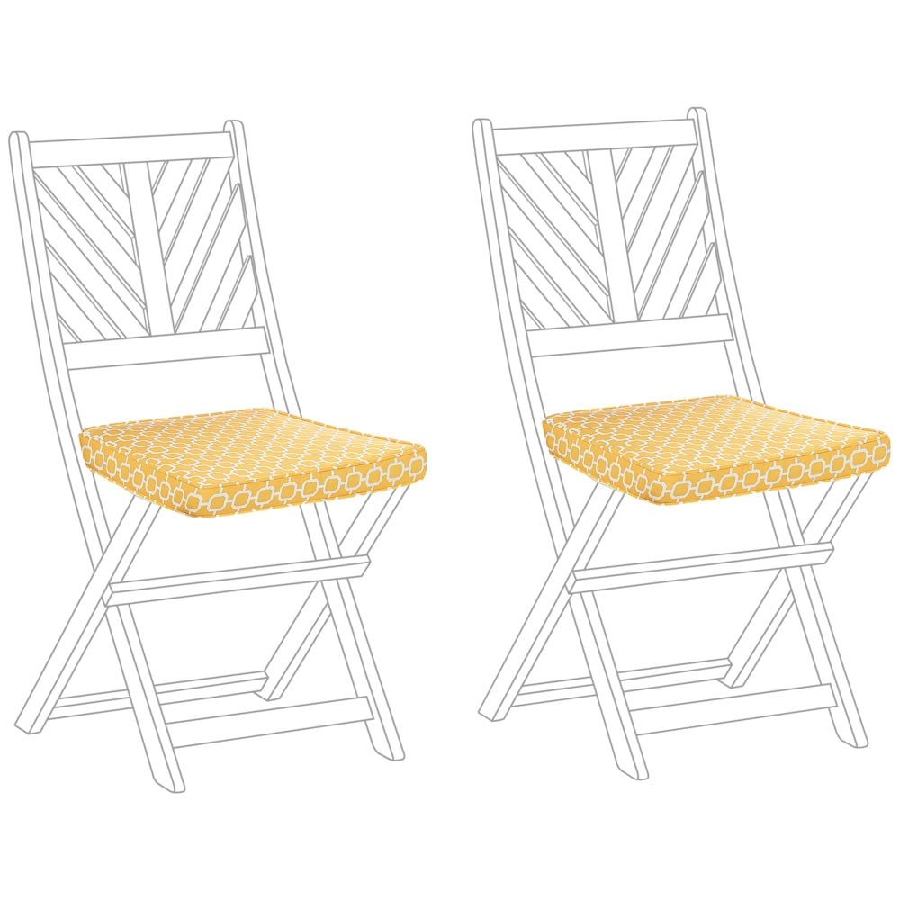 Set di 2 cuscini per sedia da giardino giallo bianco 37 x 34 cm motivo a strisce per esterno legami resistenti ai raggi UV