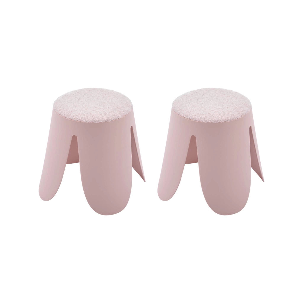 Sgabello impilabile per bambini in bouclé testurizzato, set di 2, rosa