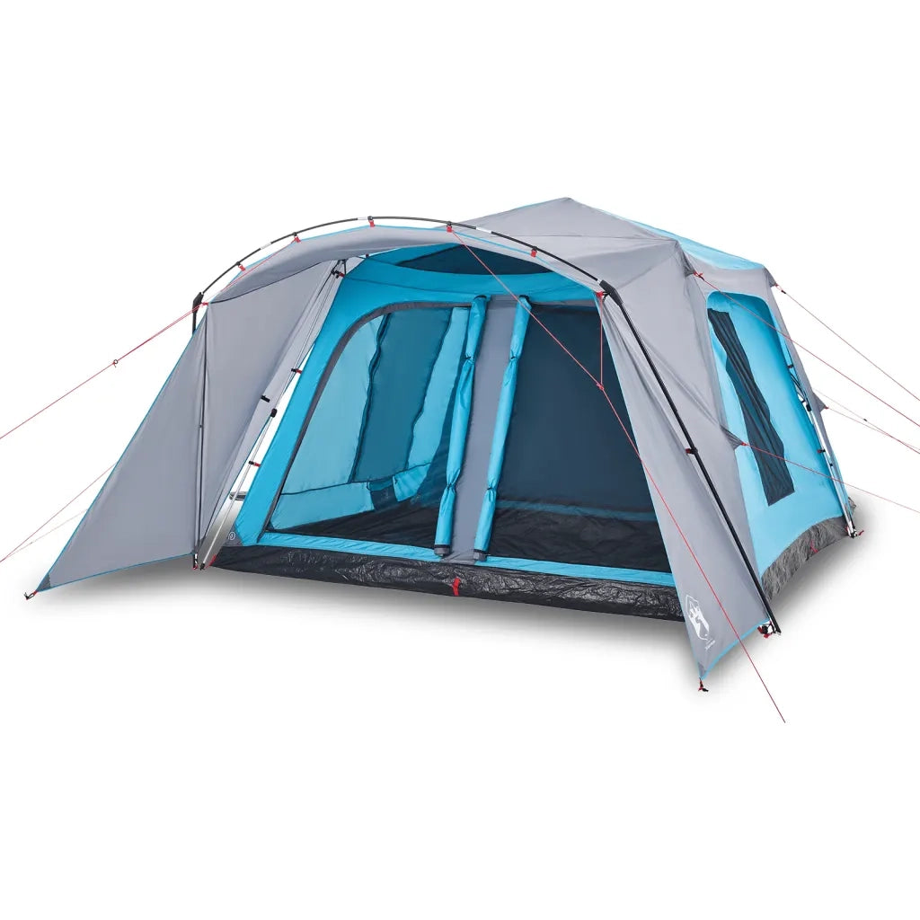Tenda Familiare con Portico 9 Persone-Tenda da campeggio Blu a Rilascio Rapido