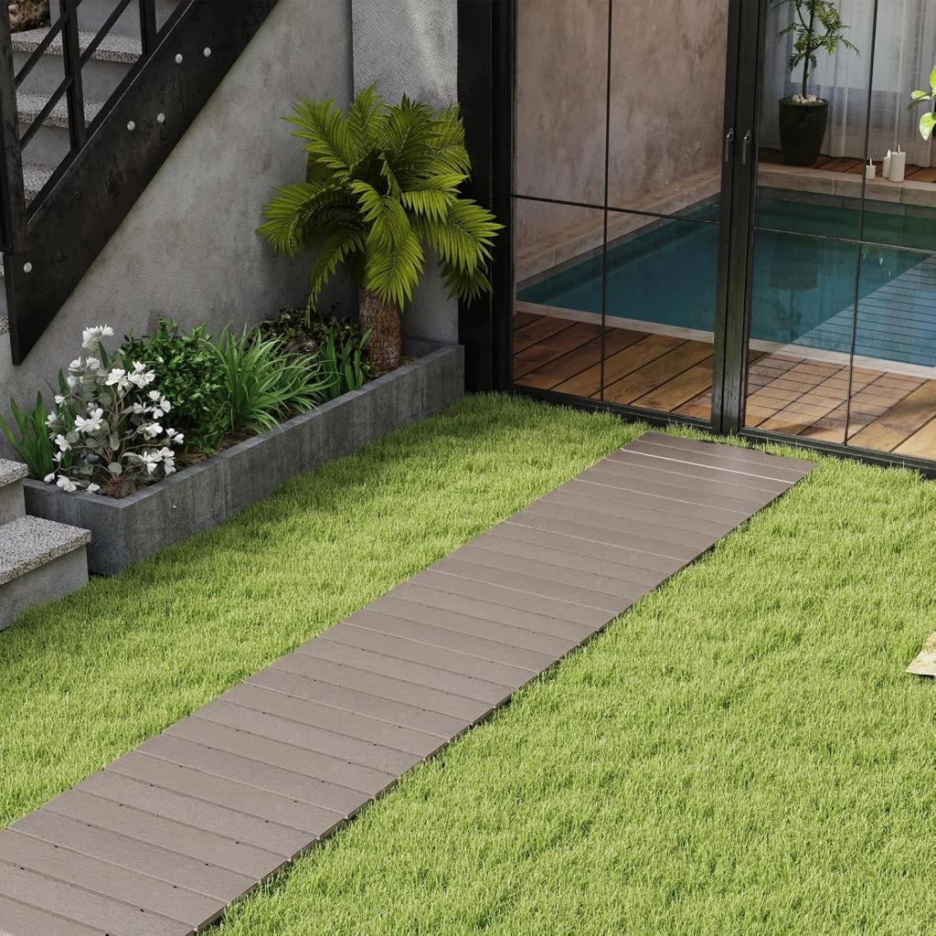 Percorso Giardino 242 cm, Passerella Dritta da Esterno con Connessione a Filo Metallico, Superficie Antiscivolo, Sentiero da Giardino Resistente alle Intemperie (242 x 43 x 1,2 cm)