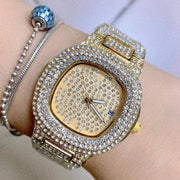Trade Shop - Orologio Polso Zcc Donna Quarzo Acciaio Analogico Moda Brillantinato Data Dorato -