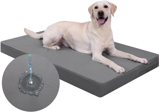 Letto per Cane per Cani Grandi 134 x 91 cm, Copertura Removibile Impermeabile in Pelle di Finto Pelle, Cuscino per Cane, Materasso per Cane per Cani Grandi, Comfortevole e Fresco per Interno ed Esterno, Grigio