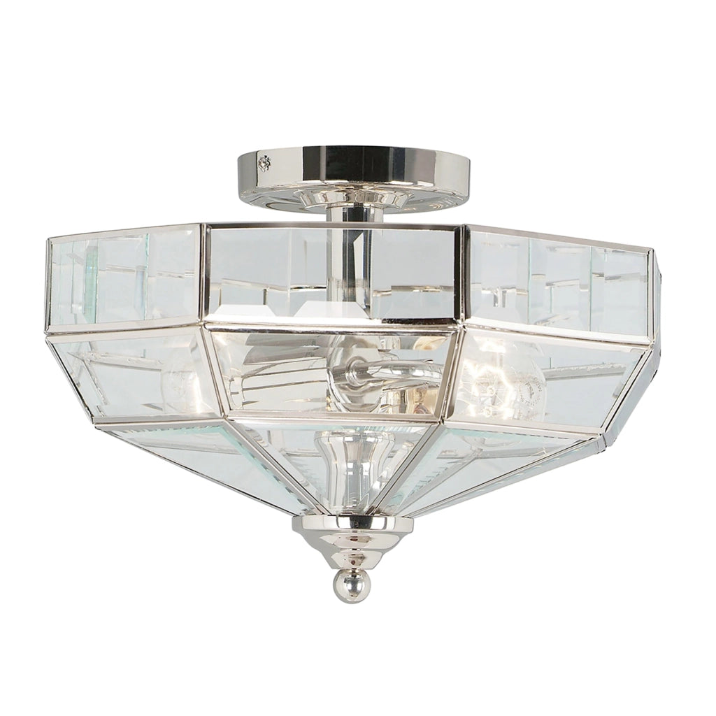 Lampada A Soffitto Contemporanea Old Park Ottone Nichel Lucido Vetro 2 Luci E27