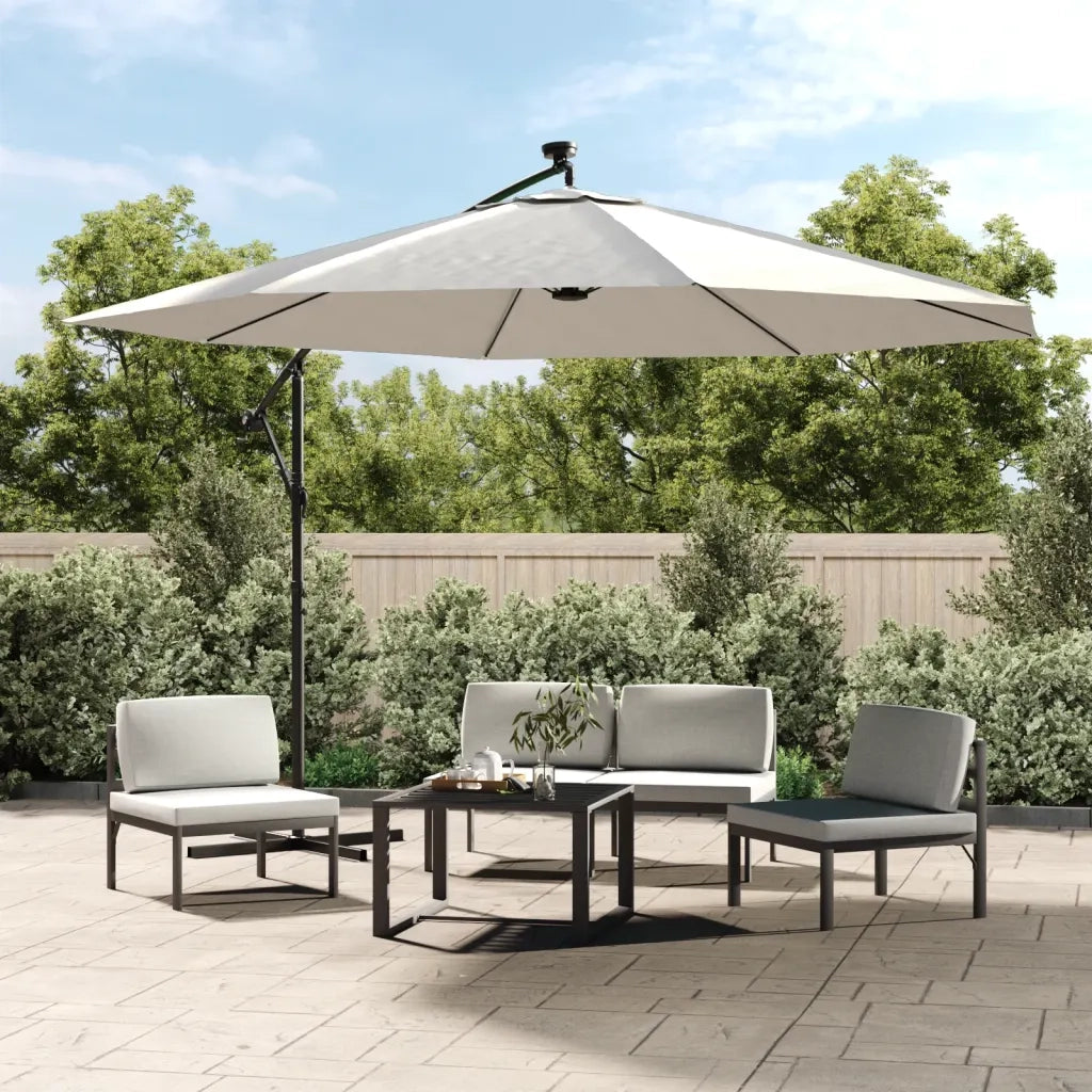 Ombrellone a Sbalzo con LED e Palo in Metallo 350 cm Sabbia 44523