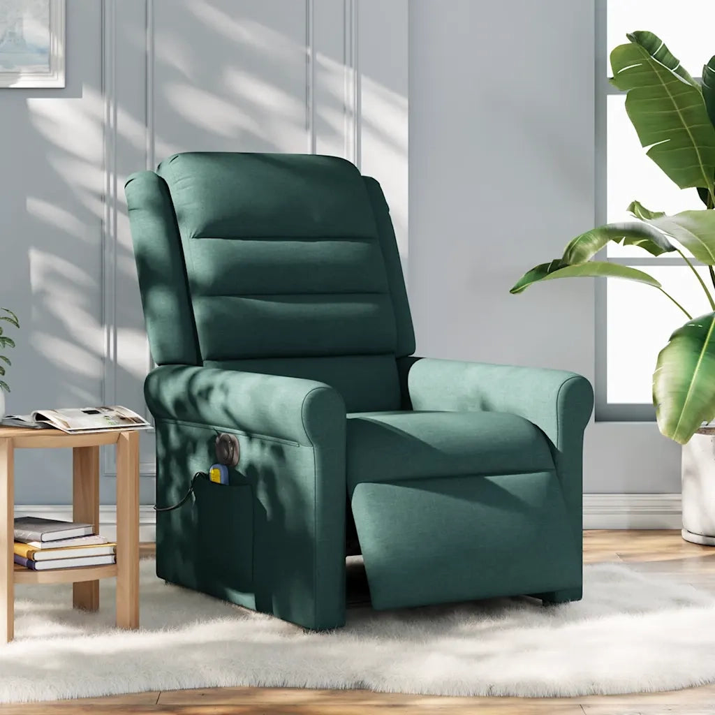 Poltrona Massaggiante | Sedia Relax Reclinabile Elettrica Verde Scuro Tessuto