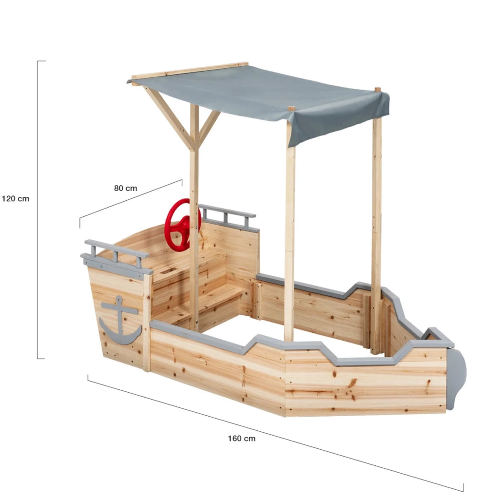 IDMarket - Sabbiera in legno MONDO pirata con panca e tetto grigio
