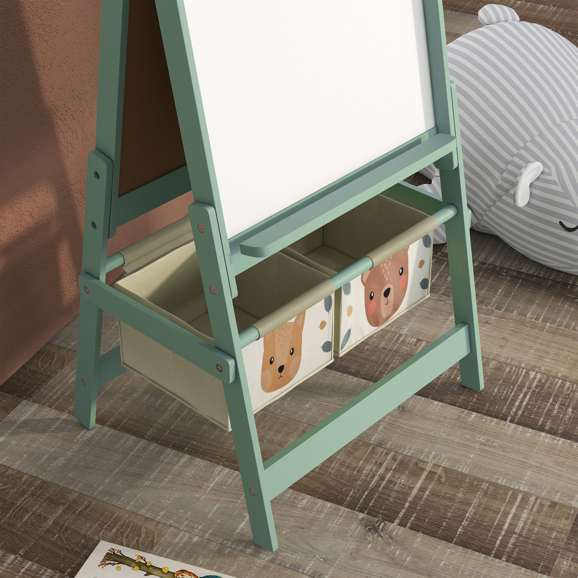 Lavagna per Bambini 3 in 1 54x46,5x93 cm con Cavalletto Verde