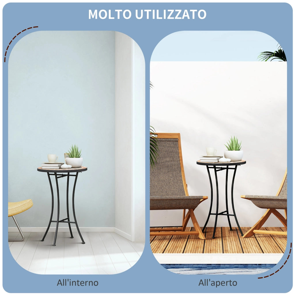Tavolino rotondo da giardino con piano ceramica mosaico ¨C Xylo ¨C metallo multicolore ?35.5x53.5 cm