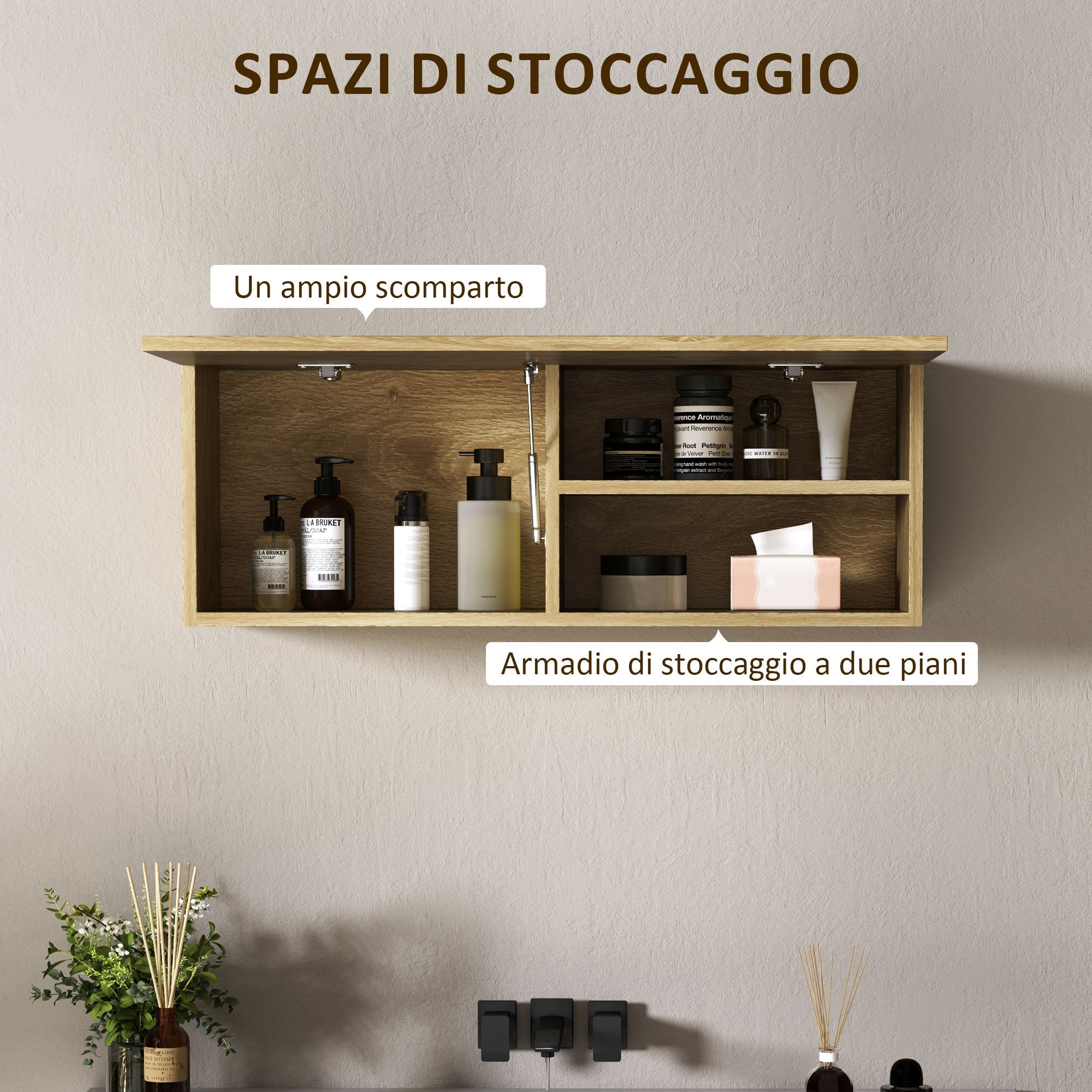 Mobiletto Bagno Pensile 80x25x30 cm con Anta a Ribalta Legno Naturale
