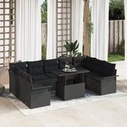 Set di SofÃ  da Giardino 10 Pezzi con Cuscini Rattan Nero