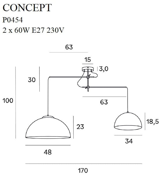 Lampada a sospensione industrial oro Concept Maxlight 2xE27