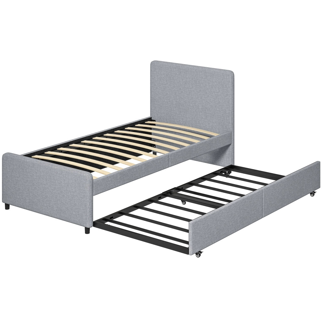 Letto Singolo Matrimoniale Imbottito con Rete a Doghe in Legno ¨C Minimal ¨C Grigio Chiaro 90x190 cm