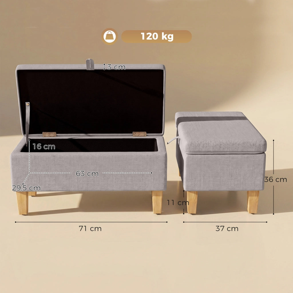 Panca contenitore con seduta imbottita ¨C Xylo ¨C Effetto lino grigio chiaro gambe legno