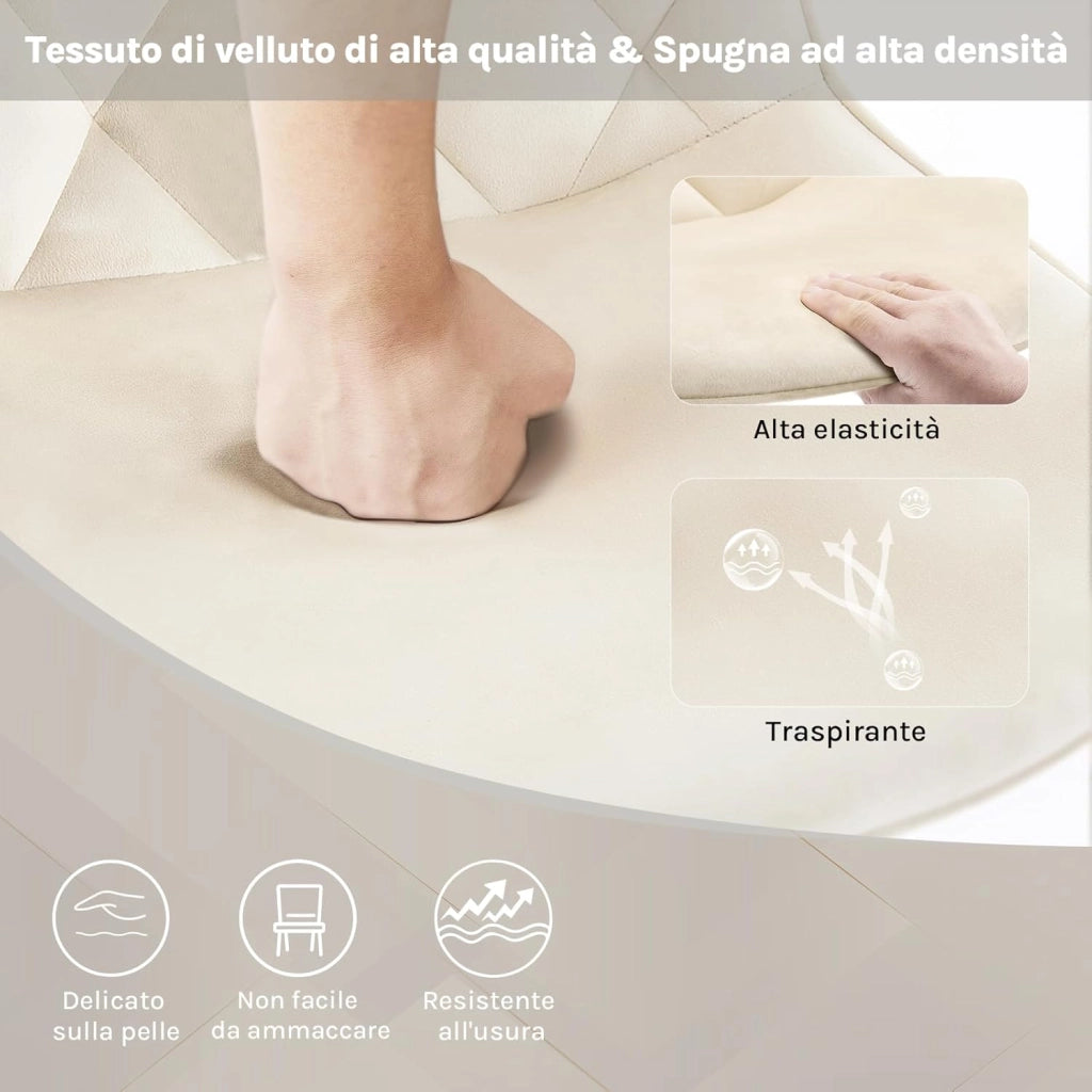 Sgabelli cucina, Sgabelli Bar con Schienale Sedia da Cucina con Poggiapiedi Sgabello Alto Imbottito Sedia in Velluto con Gambe in Metallo per Bistrot Pub Sala da Pranzo, Crema