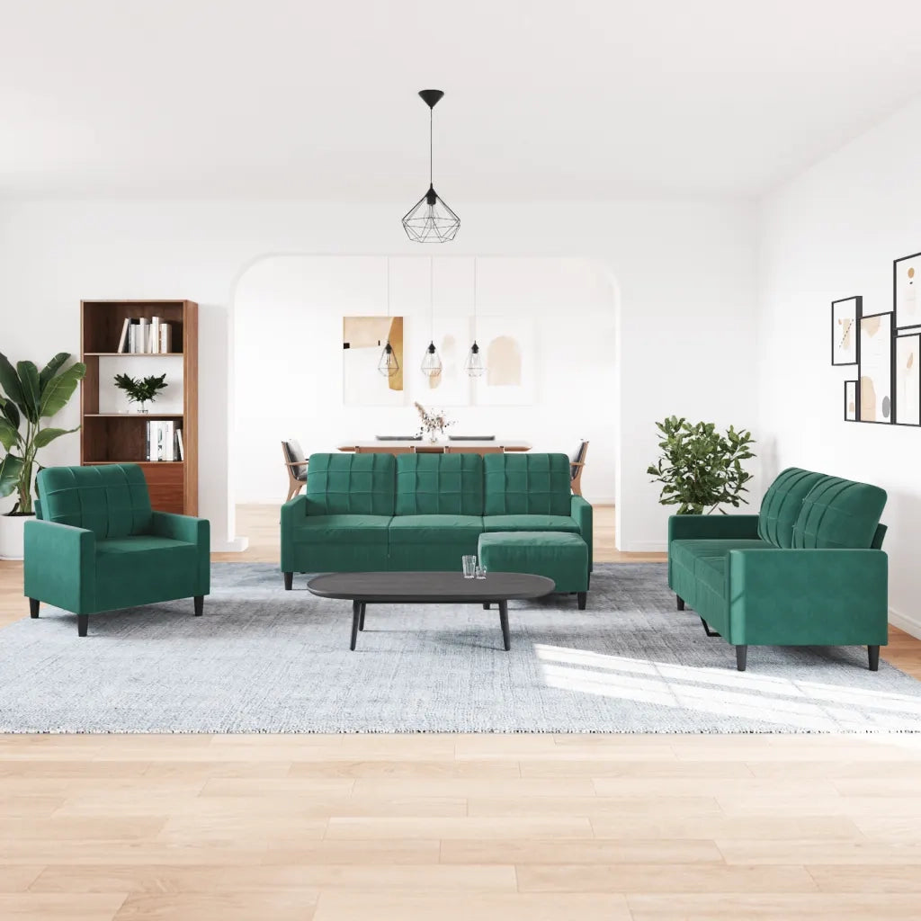 Set di Divani 4 pz con Cuscini Verde scuro in Velluto