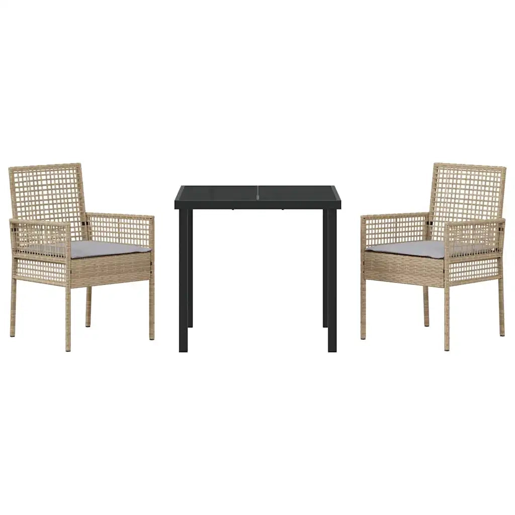 Set da Pranzo per Giardino con cuscino 3 pcs Beige polyrattan 3379884