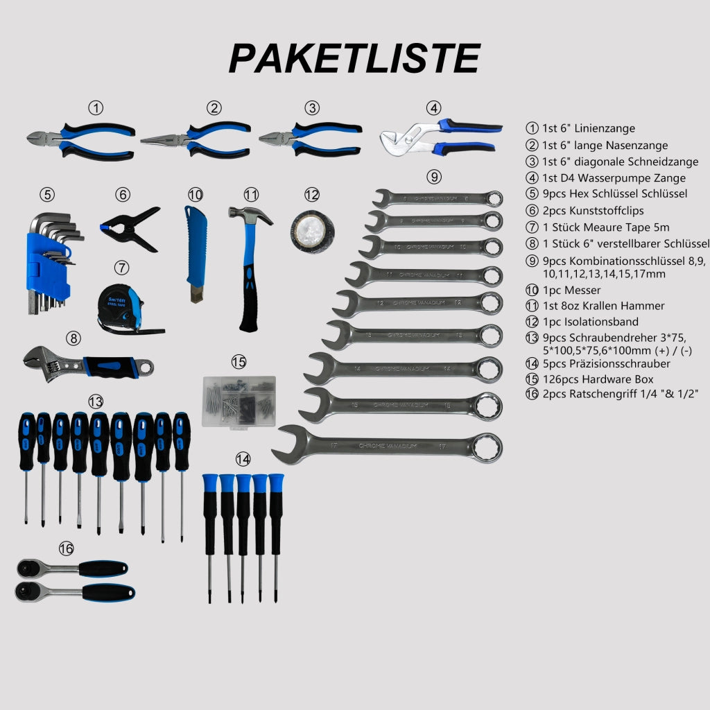 Set di attrezzi combinati per riparazioni ¨C Set base fai-da-te da 247 pezzi, set di attrezzi meccanici universali