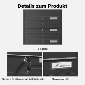 Cassetta postale condominiale autoportante 3 posti, 1 modulo, nero 556 x 270 x 1500 mm