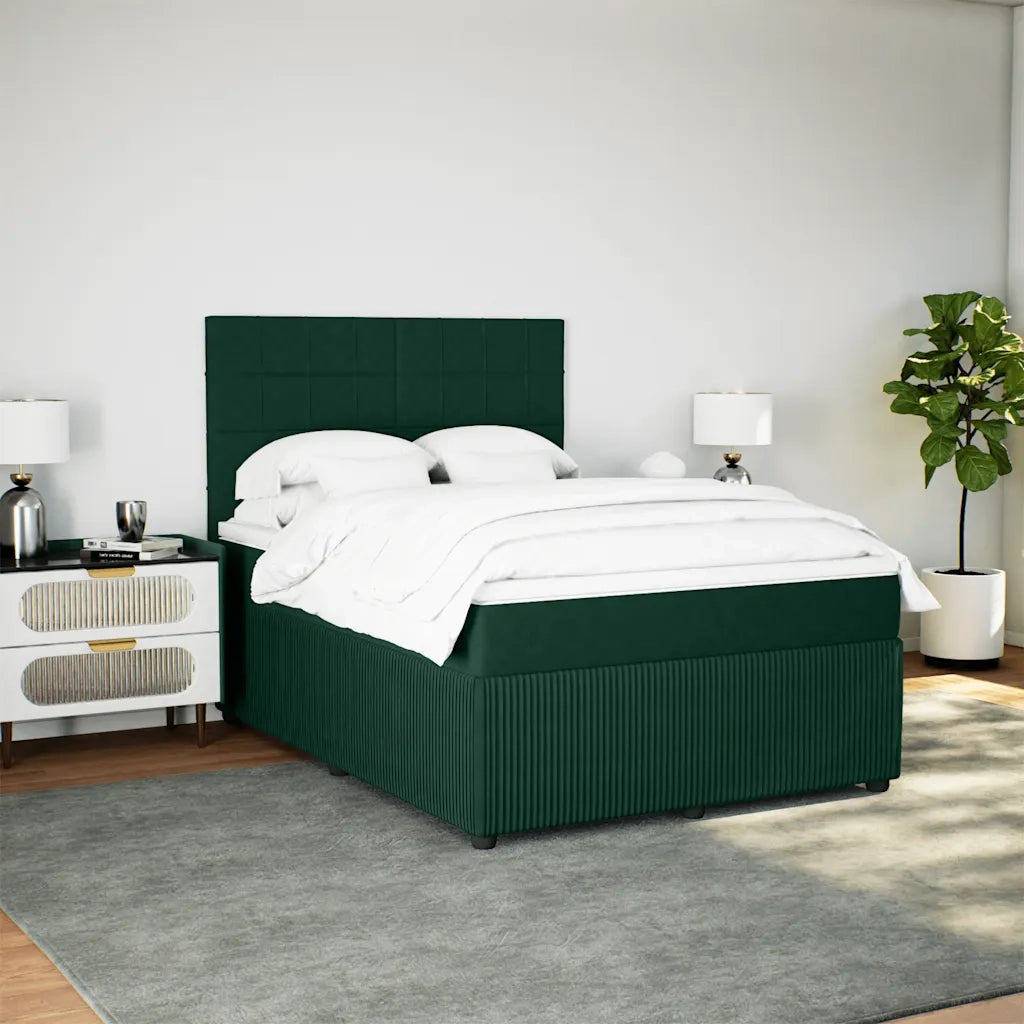 Giroletto a Molle con Materasso Verde Scuro 140x200 cm Velluto