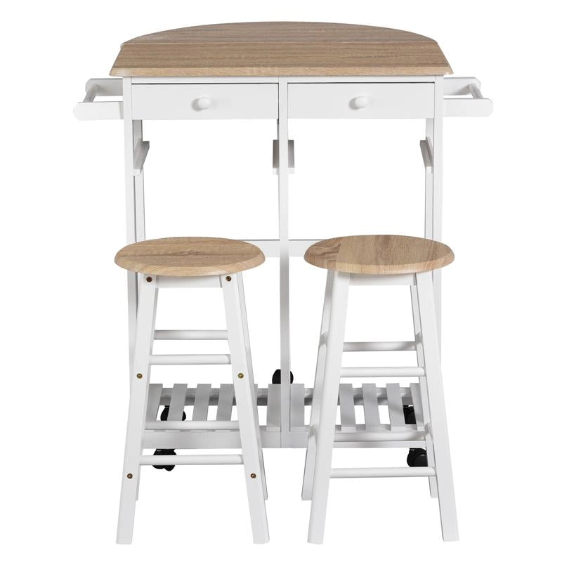 CARRELLO DA CUCINA PIEGHEVOLE CON 2 SGABELLI IN LEGNO BIANCO 83,5X74 X 83 CM