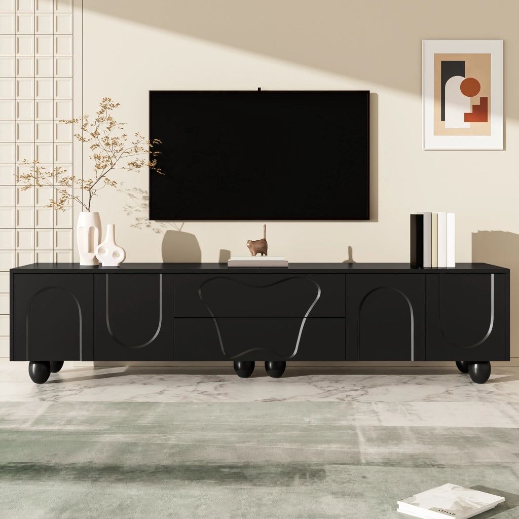 Mobile TV con 2 Ante e 2 Cassetti; Stile Minimalista; Soggiorno; 180??40??42 cm; in Pannello Truciolare; Nero