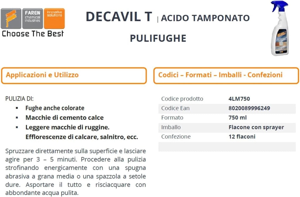 Pulifughe Decavilt Faren 750 ml pulizia fughe pavimenti superfici verticali