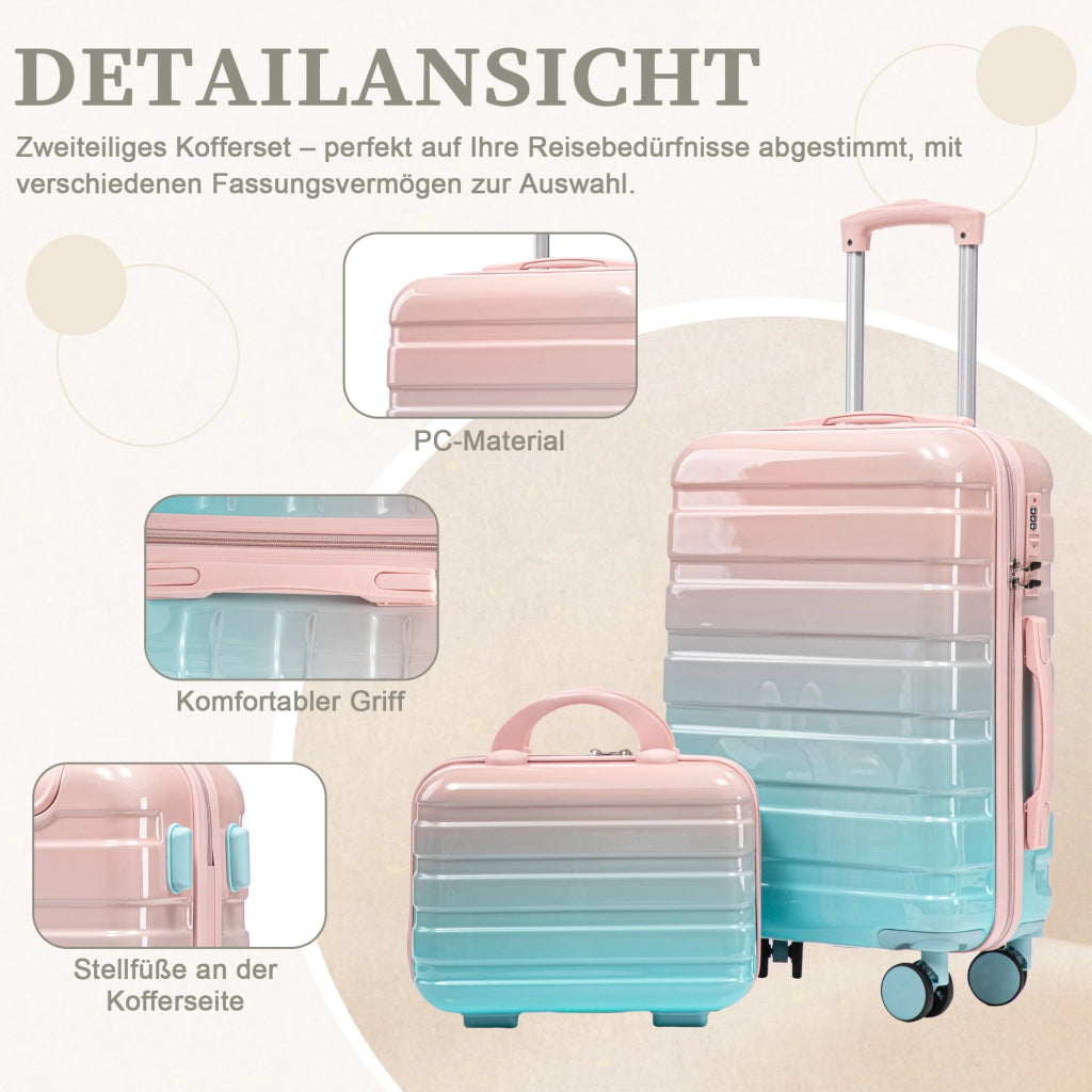 Set composto da due valigette girevoli in PC da 14"/20" con lucchetto a combinazione e trousse da 14" (rosa)