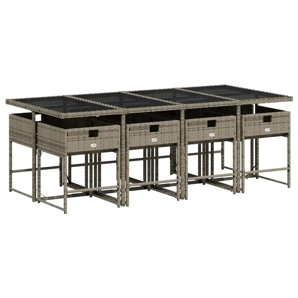 Set da Pranzo da Giardino 9 pz | Set Salotto da Giardino con Cuscini in Polyrattan Grigio