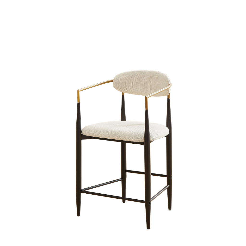 Set 2 Sgabelli da Bar con Braccioli Vintage ¨C MINIMAL ¨C Nero/Oro, Seduta in Tessuto Crema