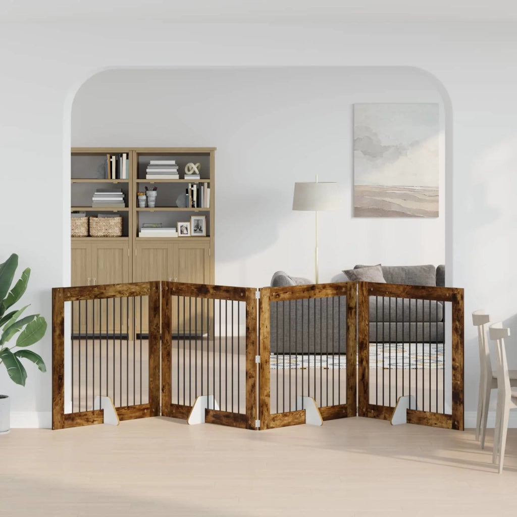 Cancello per cani con supporti 4 pcs Rovere Fumo 100 x 100 cm