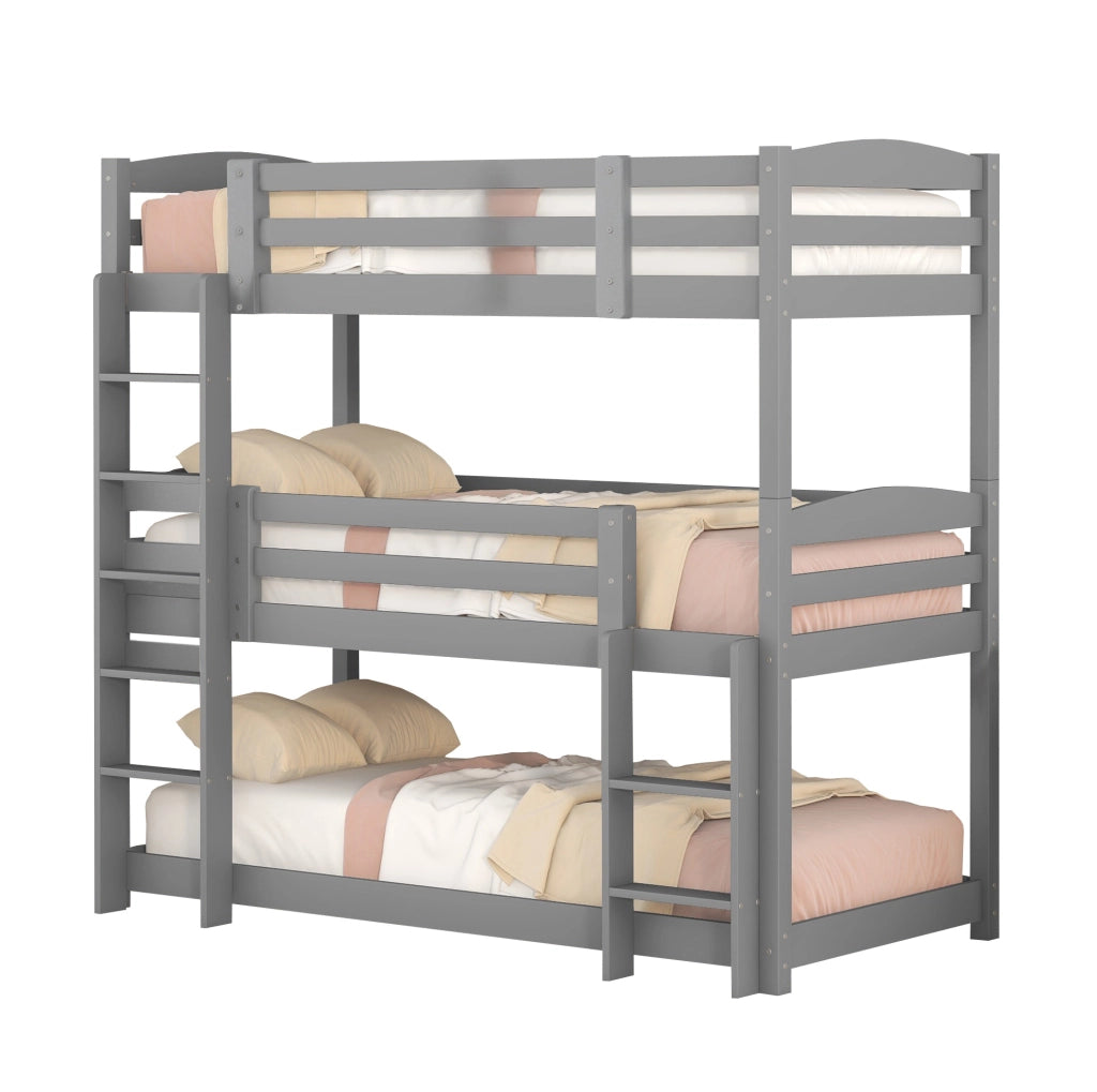 Letto a castello triplo per bambini 90x200 cm in legno di pino; grigio