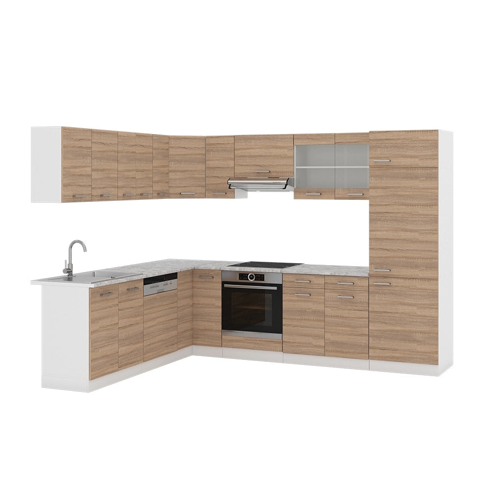 Cucina angolare completa R-Line Sonoma/Bianco 287 x 227 cm senza piano di lavoro Vicco