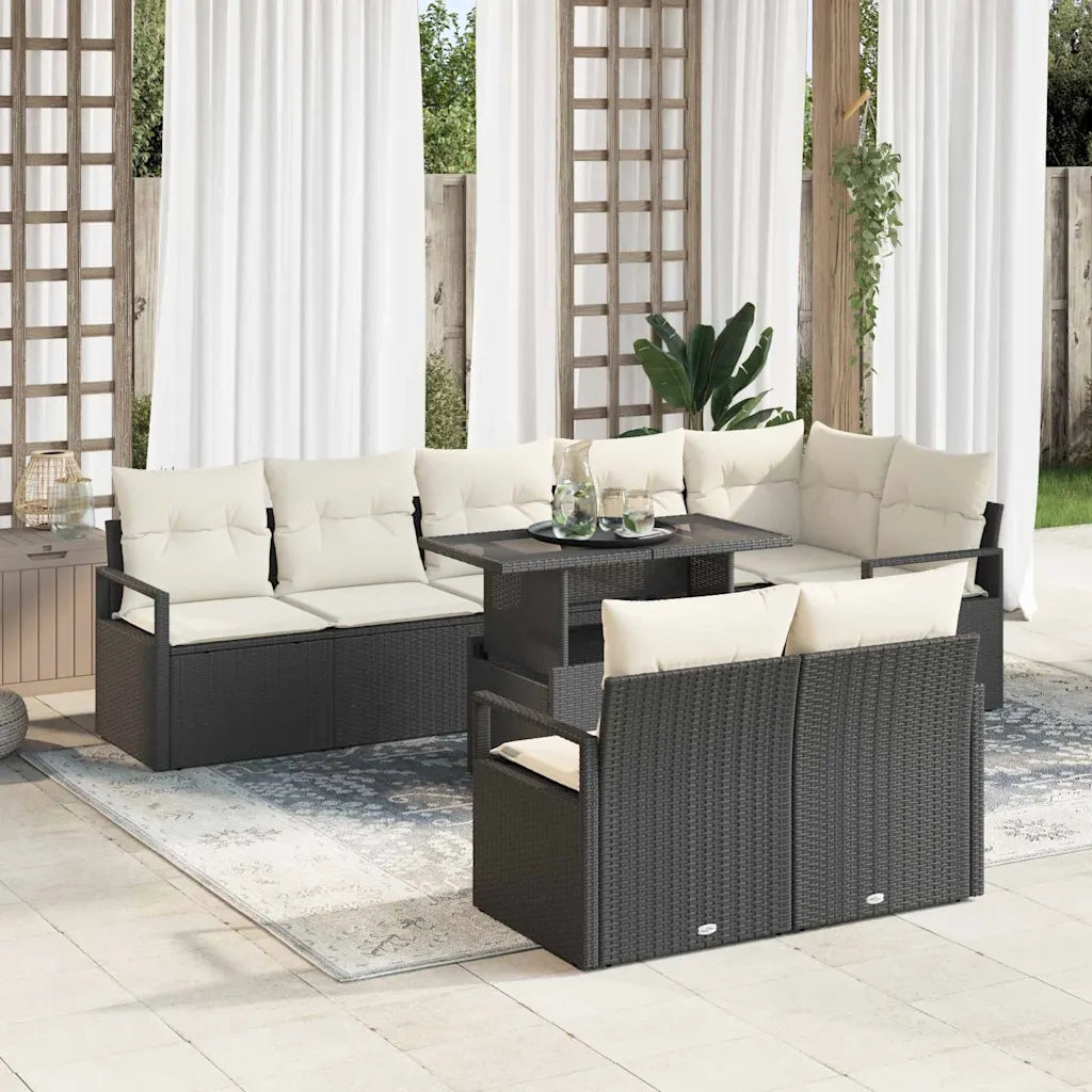 Set Divano da Giardino 9 pcs Nero e Crema polyrattan 3348843