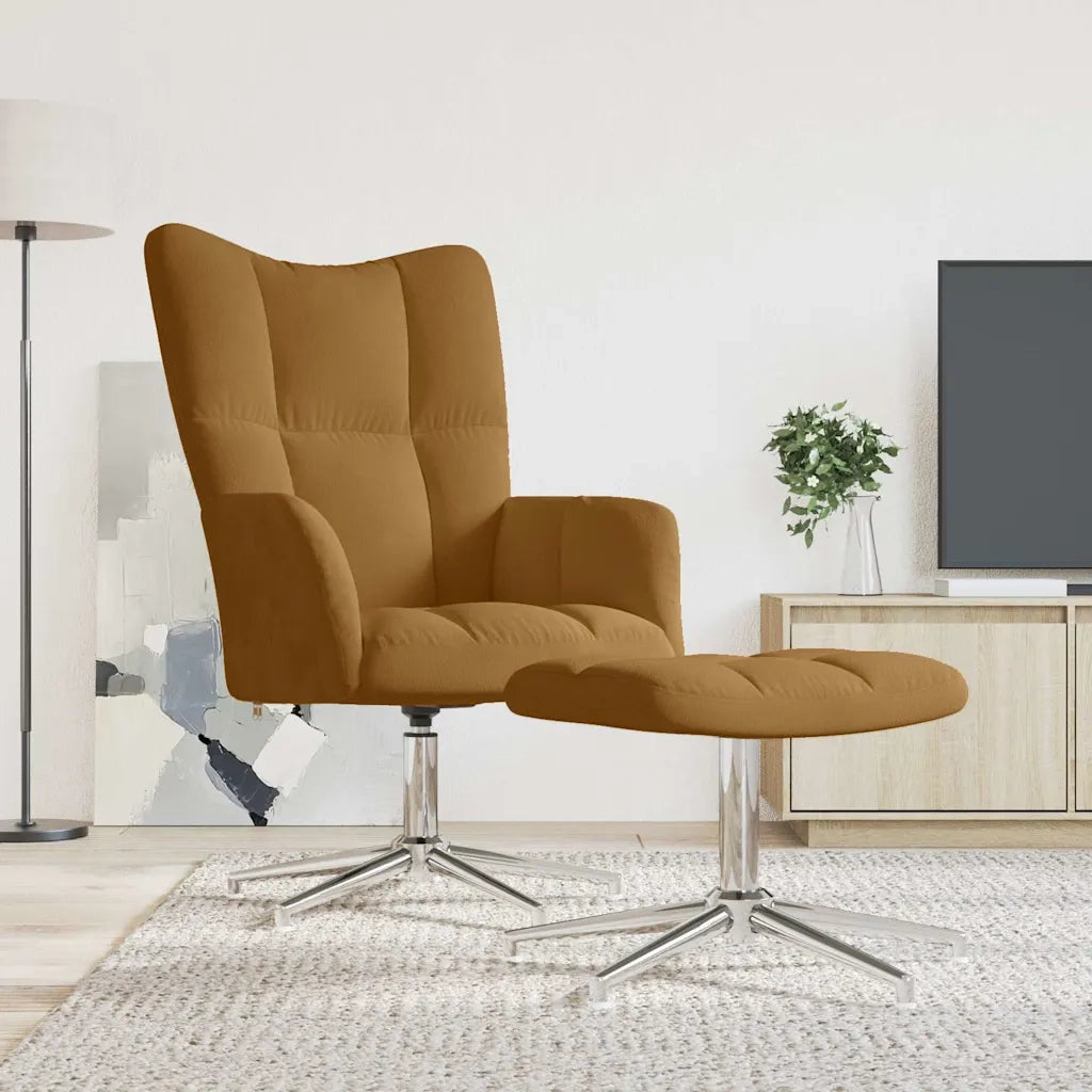 Poltrona Relax con Poggiapiedi Marrone in Velluto 328136