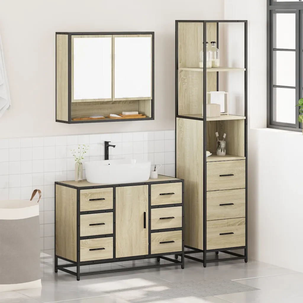 Set Mobili da Bagno 3 pz Rovere Sonoma in Legno Multistrato 3301171